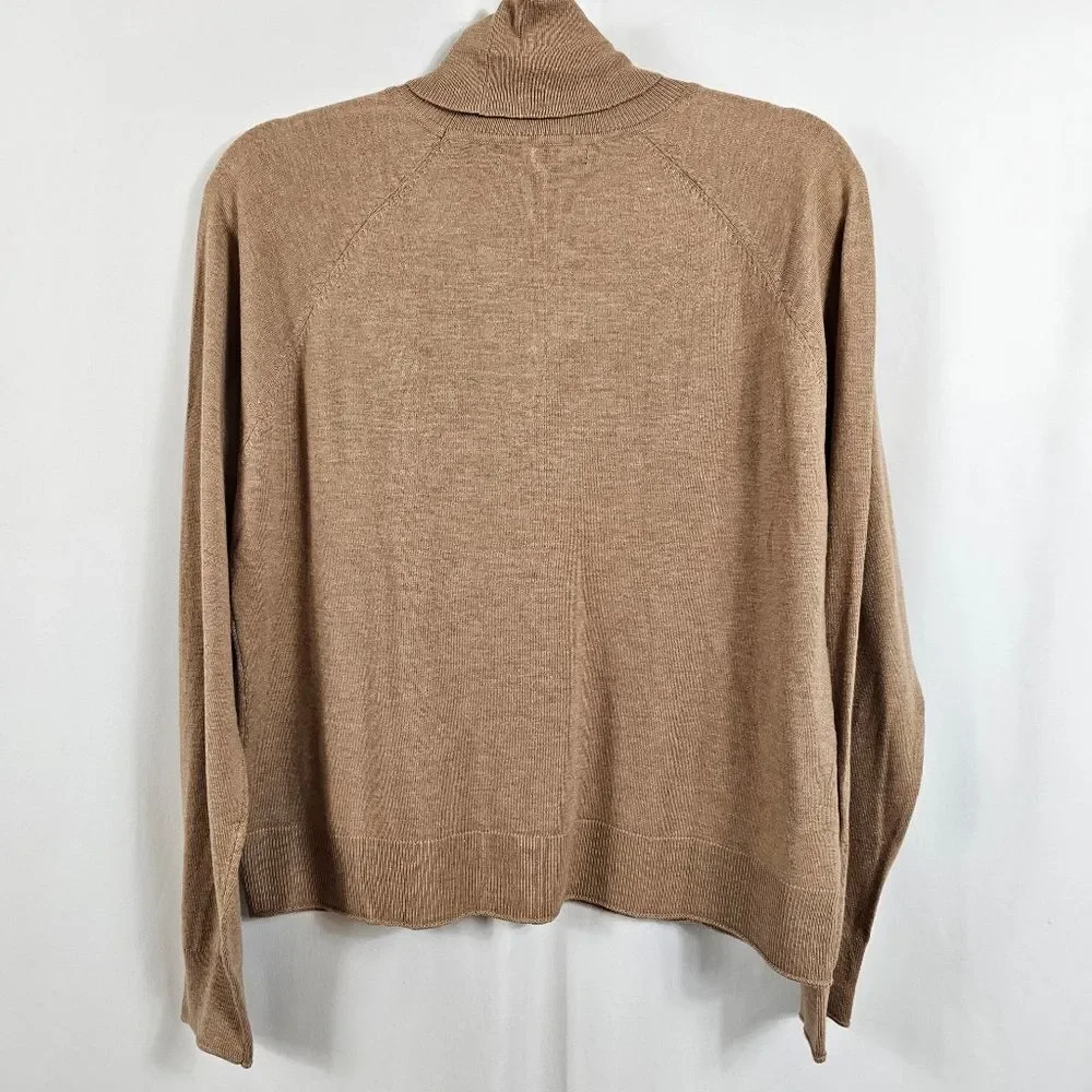 Mango Fine-Knit Turtleneck Sweater in Medium Brown - Size M